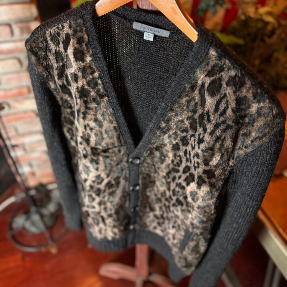 JOHN VARVATOS Runway "Leopard" Cardigan sz. M